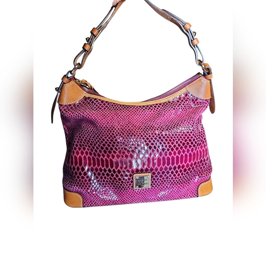Dooney & Bourke Erica Hobo Bag Snake Embossed Fuchsia Leather Purse Euc